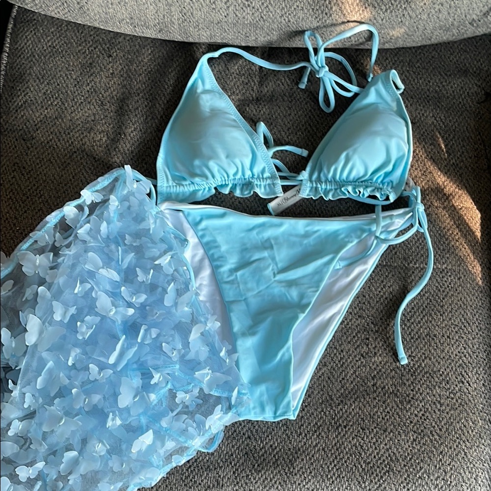 Blue Bikini Set with Sheer Cover-Up